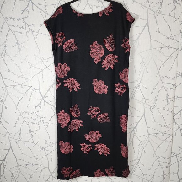 Smoking Lily Dark Floral Handmade Bamboo Cotton Midi Dress - Picture 3 of 7